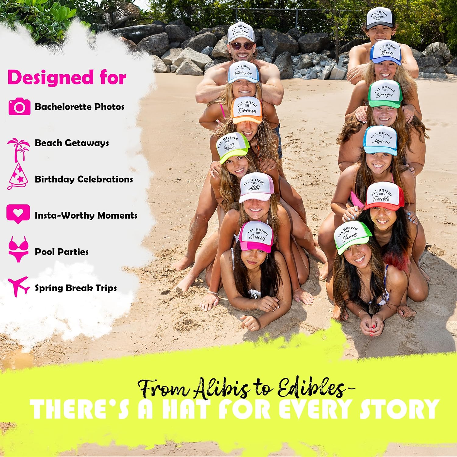 Funky Junque Women's Funny Trucker Hats: Adult Humor for Bachelorette & Girls Trips, Groups 3-25, Mesh Hat - I'll Bring The's