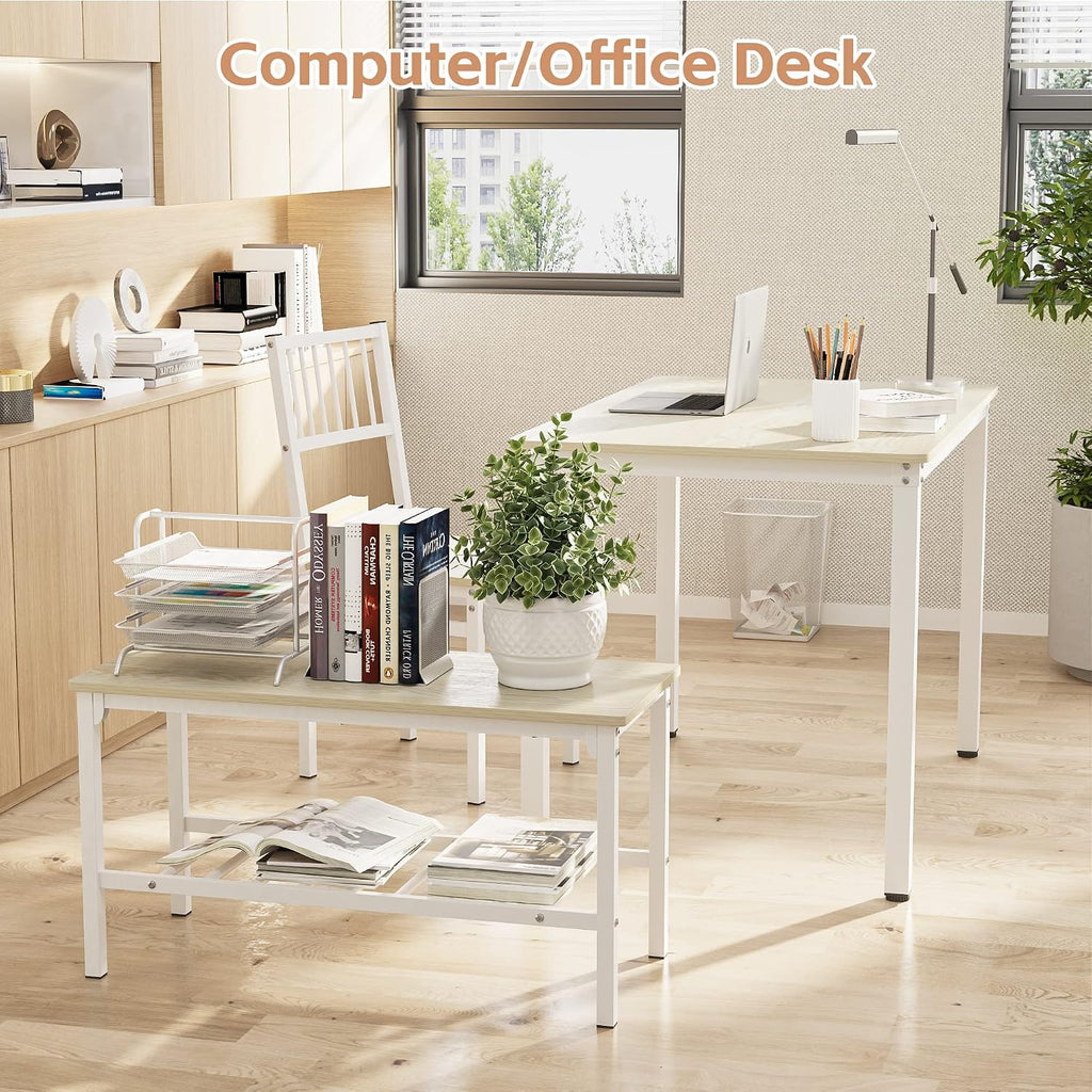 Teraves Dining Table Set/Computer Desk,Kitchen Table with 2 Chairs and a Bench,Table and Chairs 4 Piece Set for Dining Room (Beige, 110CM)