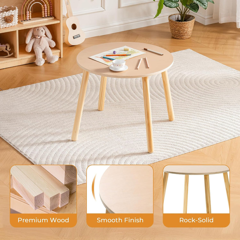 ROBOTIME Wooden Kids Table and Chairs, Adjustable Height Toddler Table and Chair Set, Round Kids Desk and Chair Set for Ages 3+, Sturdy Design, Easy to Clean, Perfect for Study, Playroom & Mealtime