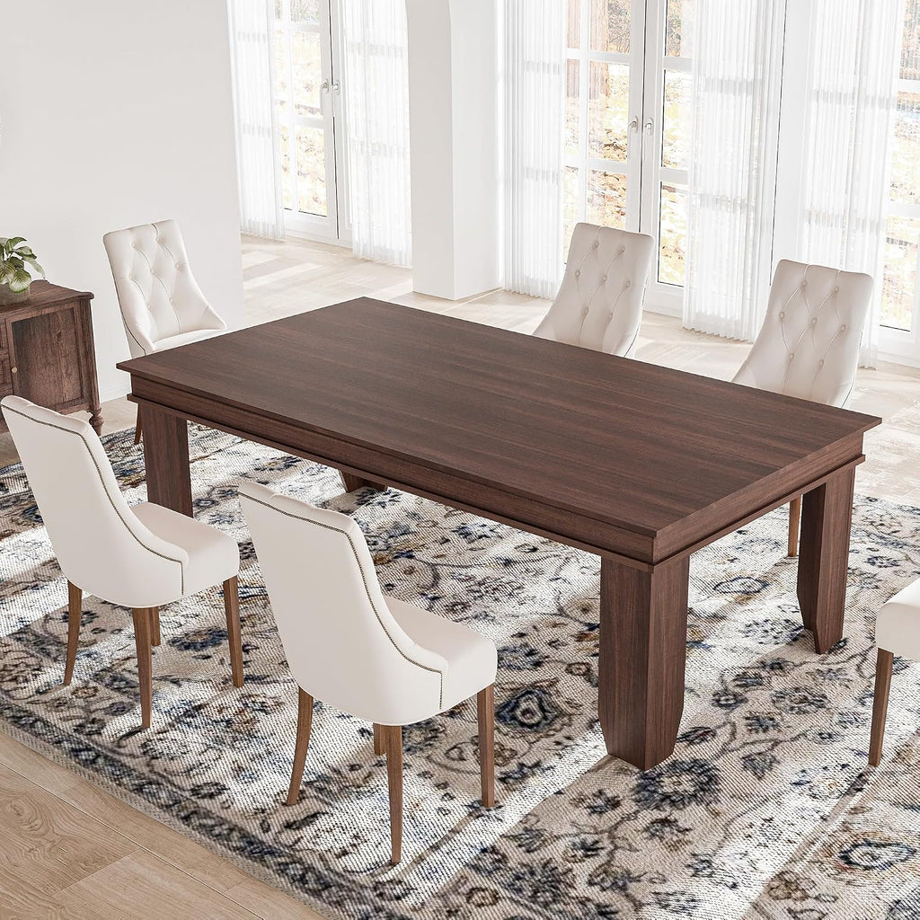 GarveeHome Farmhouse Dining Table for 6-8 People, 71 in Long Kitchen Tables with Wooden Sturdy Frame, 6 ft Large Rectangular Dinner Table for Dining Room, Kitchen (Brown, 71' Non-extendable)
