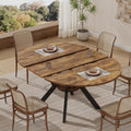 42'-58' Extendable Oval Dining Table for 4-6, Kitchen Round Table with Hidden Leaves & Storage Shelf, Space Saving Modern Design with Sturdy Metal Legs for Kitchen, Dining Room & Small Apartments