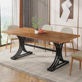 Tribesigns 63-Inch Rectangular Dining Table for 4 to 6, Modern Kitchen Table with Stylish Metal Trestle Legs, Large Dinner Table for Dining Room, Chair Not Included (Rustic Brown and Black)