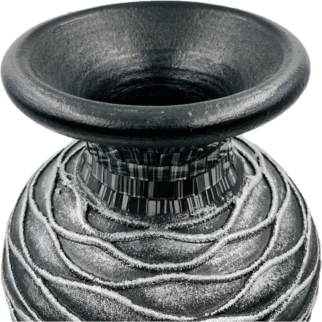 Floor Vase, 24 Inch Mosaic Vase – Tall Cylinder Made of Terracotta with Grey and Black Glass Mosaic Pieces – Handcrafted Decorative Home Décor Accent Piece for Bedroom, Living Room, Office