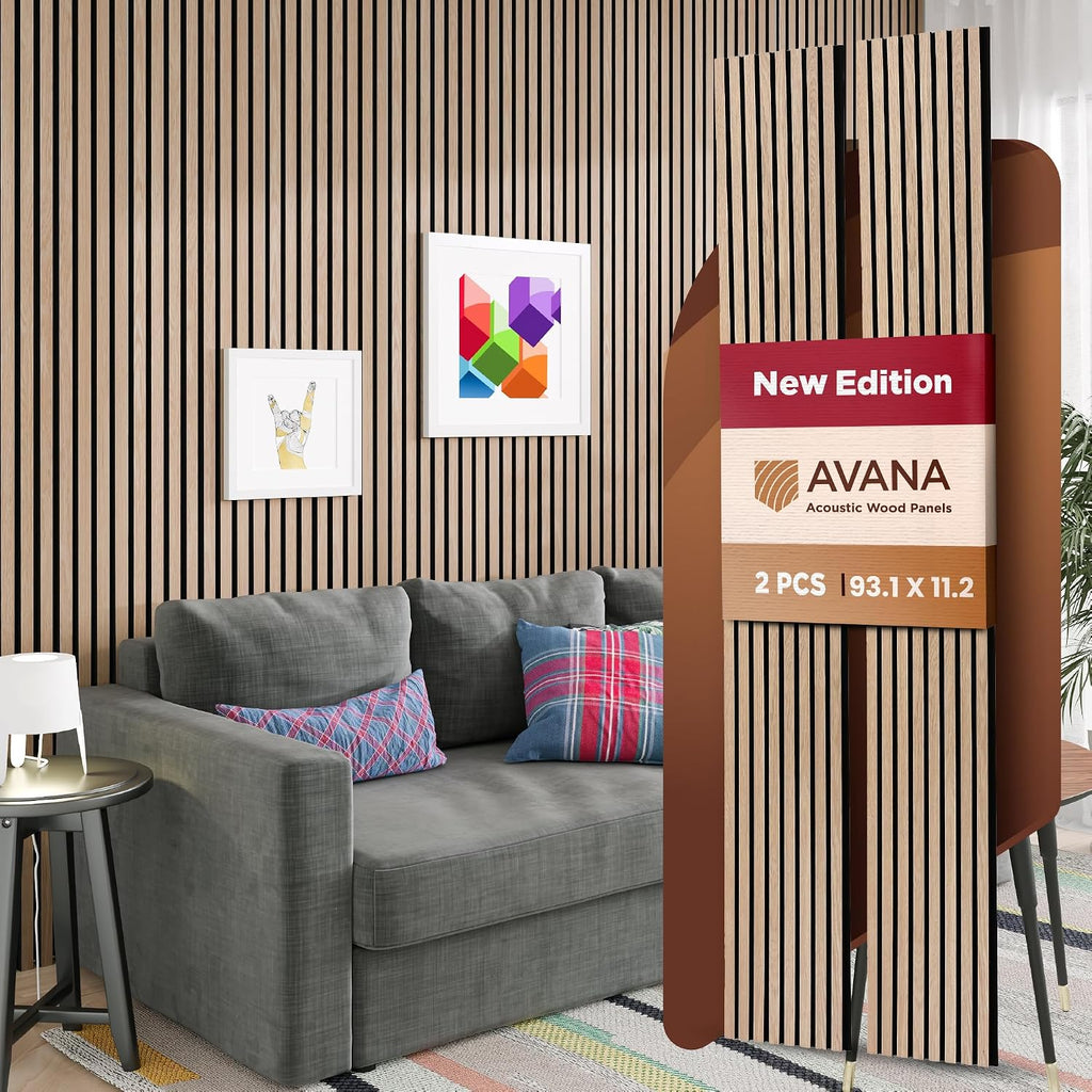 Avana Acoustic Wood Wall Panels – 93.2x11.25 Inch Panels – Fits 94x12 Layout – White Oak Acoustic Panels 2 PCs – Wall Panels for Interior Wall Decor for Homes, Offices – Durable Wood Panels for Wall