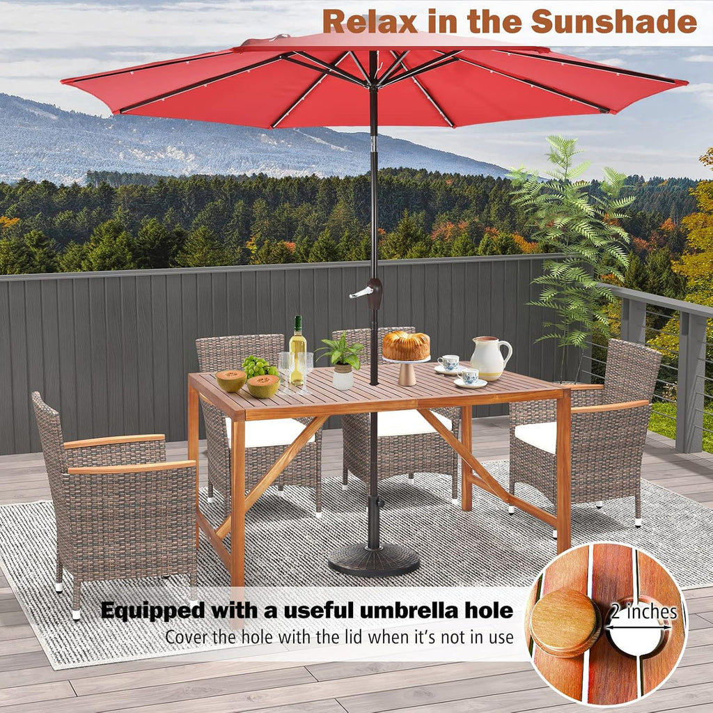 Tangkula 67' Acacia Wood Outdoor Dining Table for 6, Rectangle 6-Person Patio Table with 2' Umbrella Hole & Spacious Slatted Tabletop, Indoor Outdoor Dining Furniture for Deck, Garden, Poolside & Yard