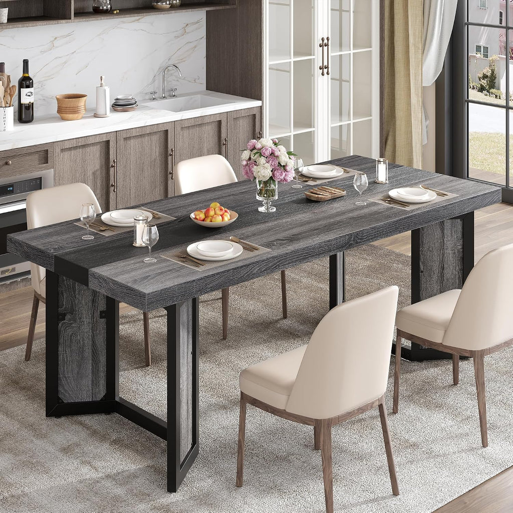 knoworld Industrial Dining Table for 6-8 People, 71' Large Long Wooden Kitchen Table with Sturdy Metal Frame & Brown Finish, Rustic Style Rectangular Dinner Table for Dining Room, Kitchen (Oak Gray)
