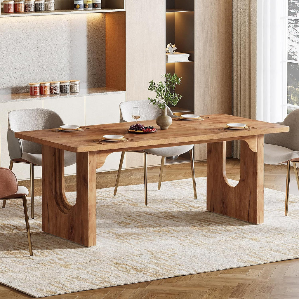 Tribesigns Farmhouse Dining Table for 6 to 8 People, 70.9-inch Large Wooden Kitchen Table with Sturdy Heavy Duty Legs, Rectangle Dining Room Table, Brown