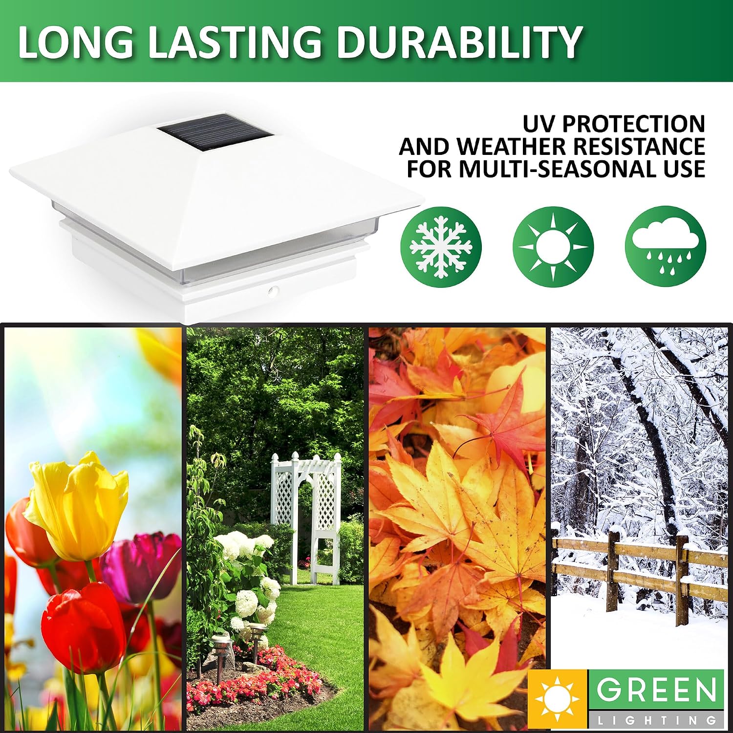 GreenLighting 12 Pack Gala Solar LED Post Lights Post Cap Slim Light for 4x4 Nominal Wood Posts (White)