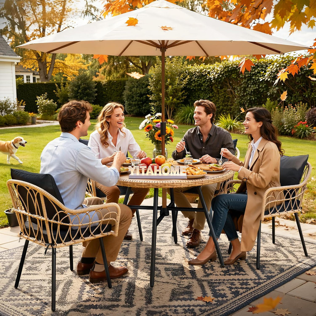 YITAHOME 36.6'' Outdoor Patio Dining Table Round for 4 with Adjustable Levelers, Outdoor Tables with 2.2' Umbrella Hole, All-Weather Bistro Table with Metal Frame, Patio Table for Garden Deck