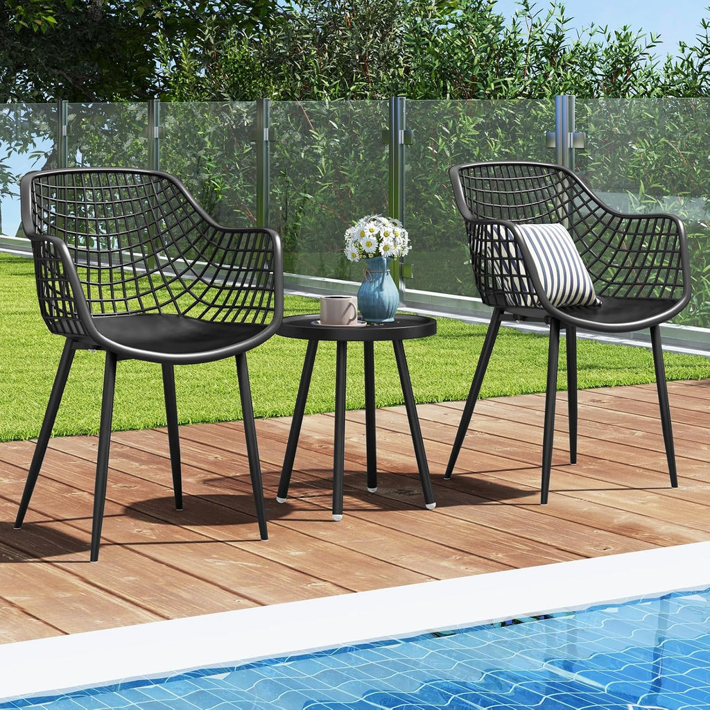 Tangkula 3 Piece Patio Bistro Set, All Weather Heavy Duty Table and Chairs Set of 2 with Widen Seats, Outdoor Furniture Set for Porch, Balcony, Backyard (Black)