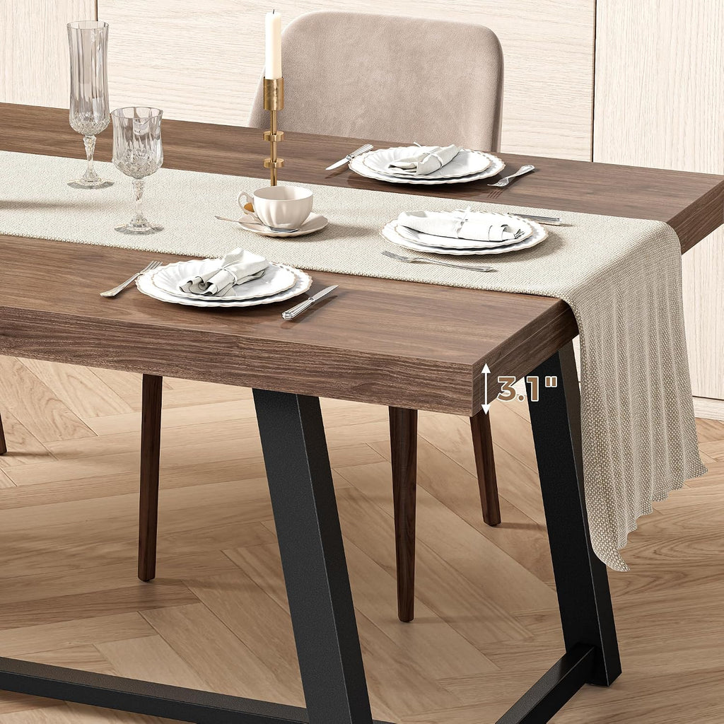 IRONCK 71' Dining Table for 6-8 People, Industrial Kitchen Table with Sturdy Metal Frame, Rectangular Brown Wood Dinner Table for Dining Room