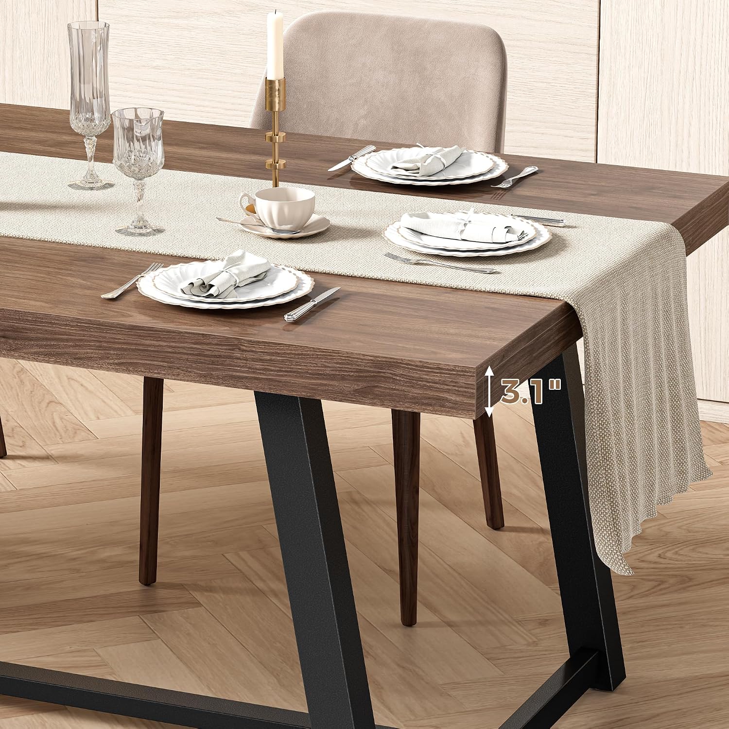 IRONCK 71' Dining Table for 6-8 People, Industrial Kitchen Table with Sturdy Metal Frame, Rectangular Brown Wood Dinner Table for Dining Room