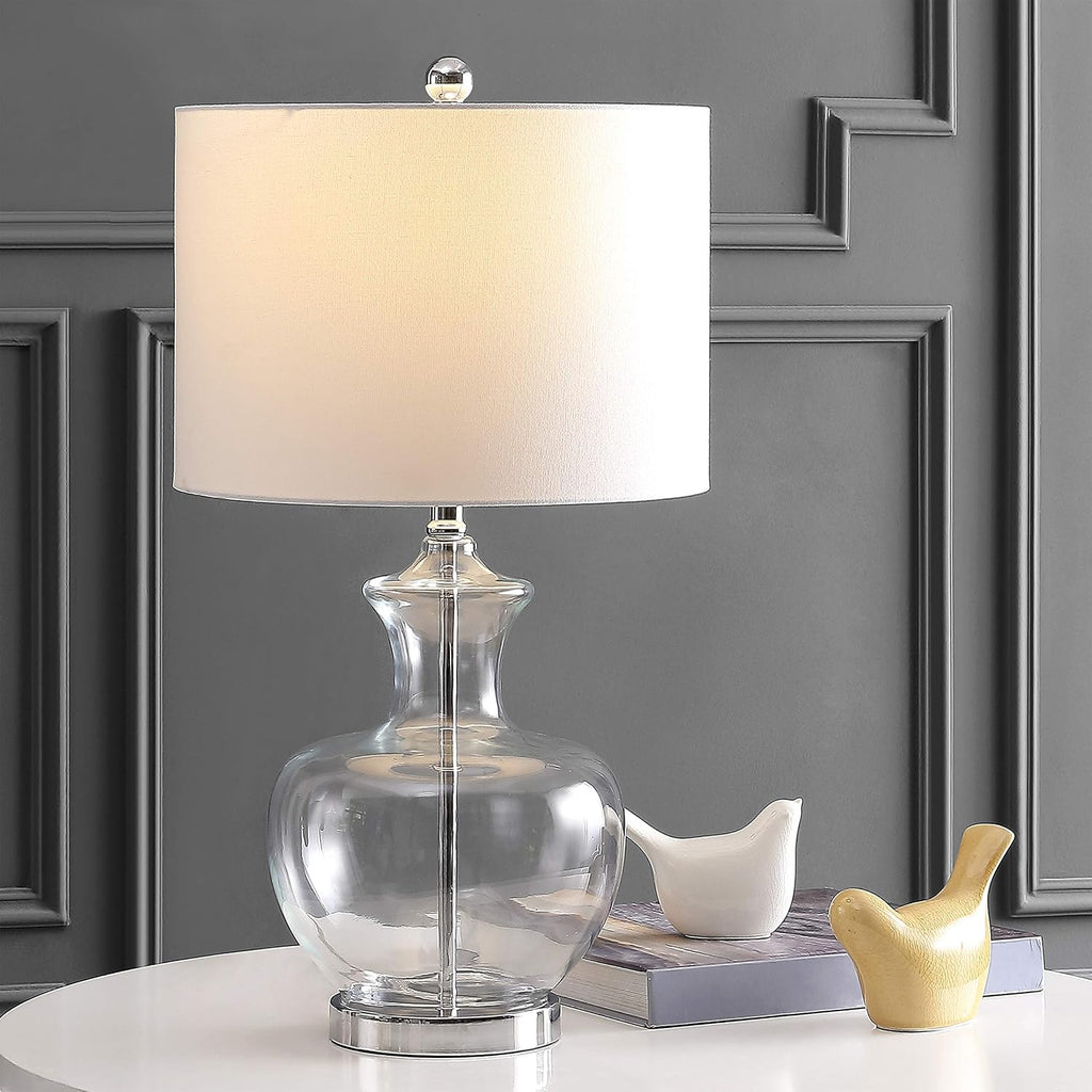 SAFAVIEH Lighting Collection Bilsor Clear/ Chrome 25-inch Bedroom Living Room Home Office Desk Nightstand Table Lamp Set of 2 (LED Bulbs Included)