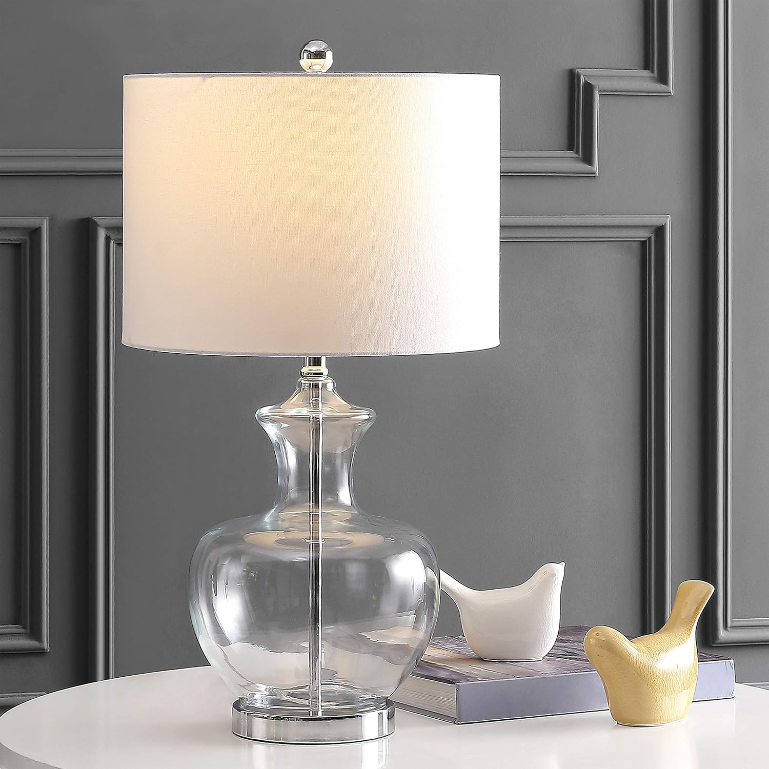 SAFAVIEH Lighting Collection Bilsor Clear/ Chrome 25-inch Bedroom Living Room Home Office Desk Nightstand Table Lamp Set of 2 (LED Bulbs Included)