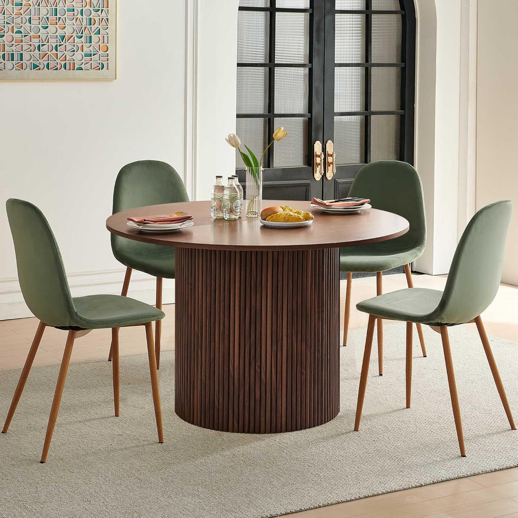 Dining Table Set for 4, Mid Century Modern 47 Inch Wooden Round Dining Table Set, Space Saving (Table + 4 Green Chairs)