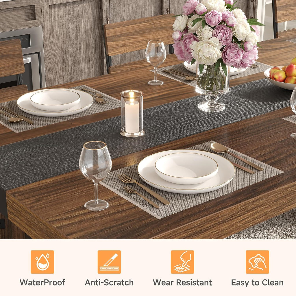 Industrial Dining Table for 6-8 People, 71' Large Long Wooden Kitchen Table with Sturdy Metal Frame & Brown Finish, Rustic Style Rectangular Dinner Table for Dining Room, Kitchen (Reddish Brown )