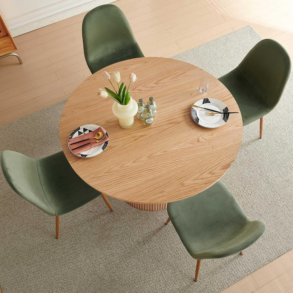 Dining Table Set for 4, Mid Century Modern 47 Inch Wooden Round Dining Table Set, Space Saving (Table + 4 Green Chairs)