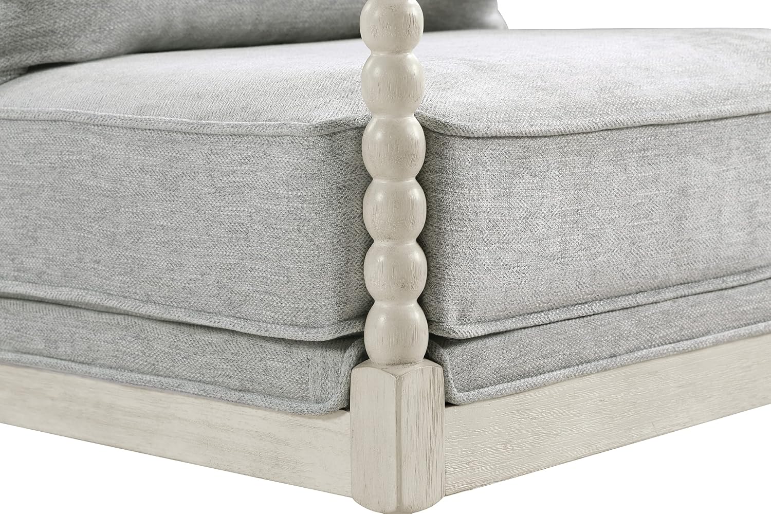 OSP Home Furnishings Kaylee Spindle Accent Chair with Antique White Wood Frame, Smoke Grey Fabric