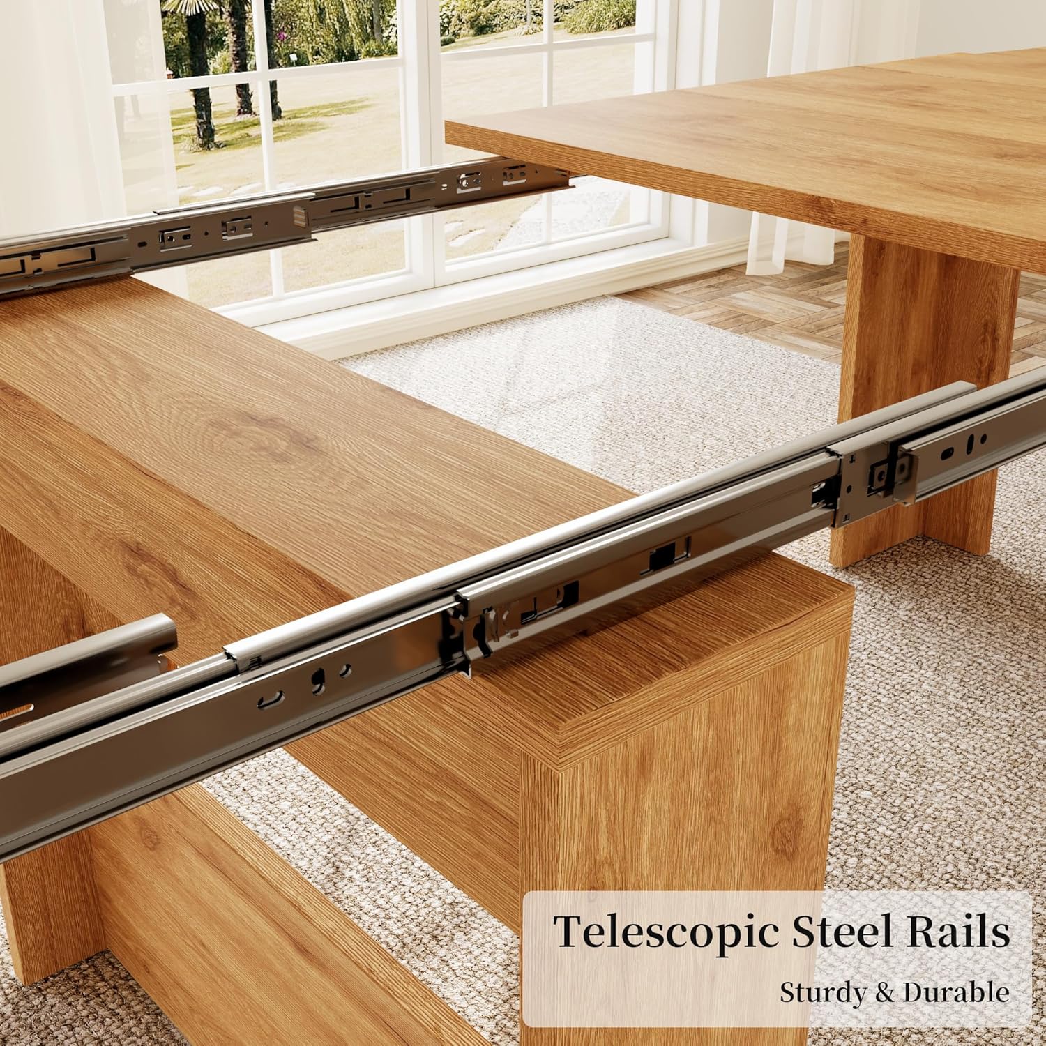HIPIHOM 17.7'-118' Extendable Dining Table for 2-12 People, Extension Table with Extension Leaves Holder, Space-Saving Extra Long Folding Dining Table for Meeting, Dining Room(Oak Table Only)