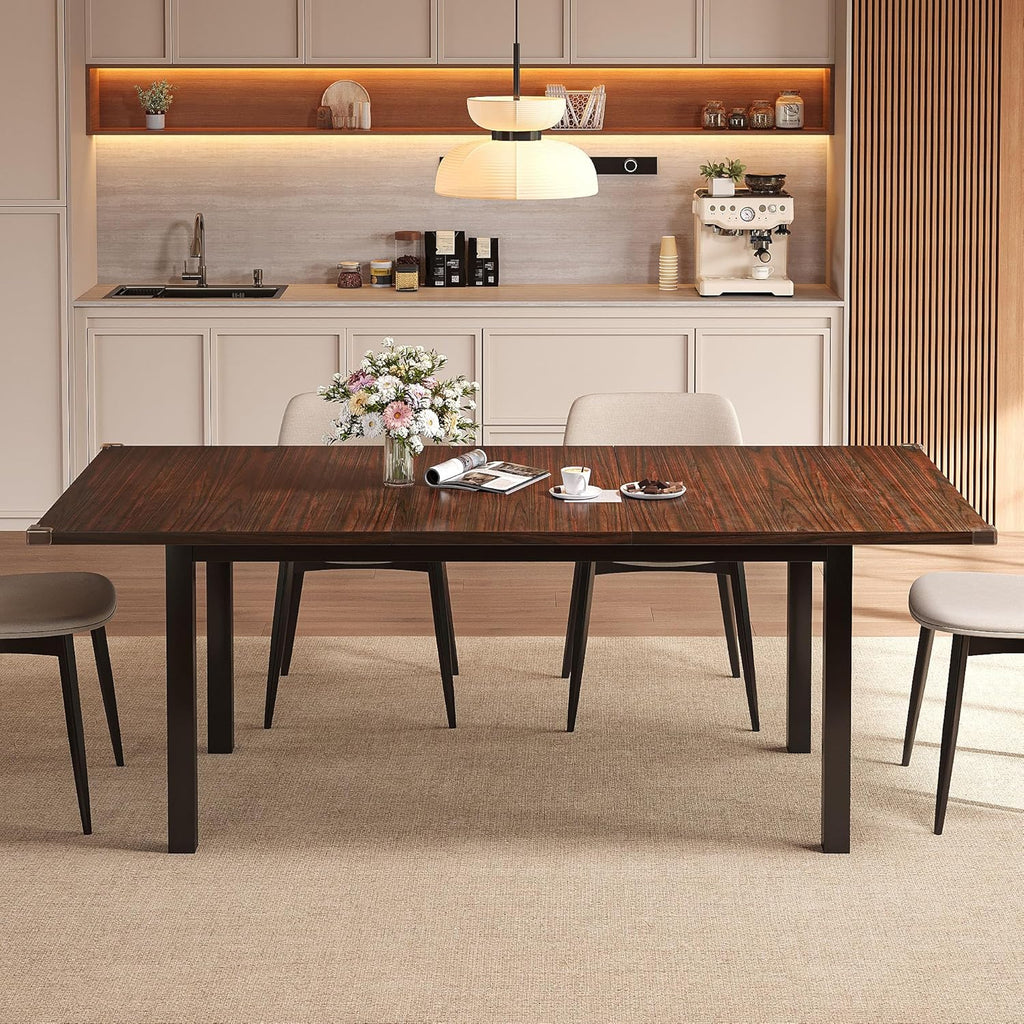 Einhomn Modern Extendable Dining Table for 4-6, 63' Farmhouse Kitchen Table, Rectangular Dining Room Tables for Dining, Kitchen, Office, Living Room, Wooden Tables, Space Saving (Espresso)