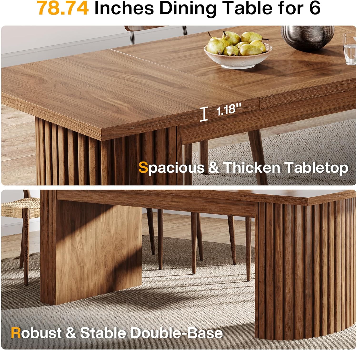 Tribesigns 78.7' Extra Long Dining Table for 6-8 People, Large Farmhouse Kitchen Table with Wooden Tabletop, Rustic Style Rectangular Dinner Table for Dining Room, Kitchen, Living Room, Walnut