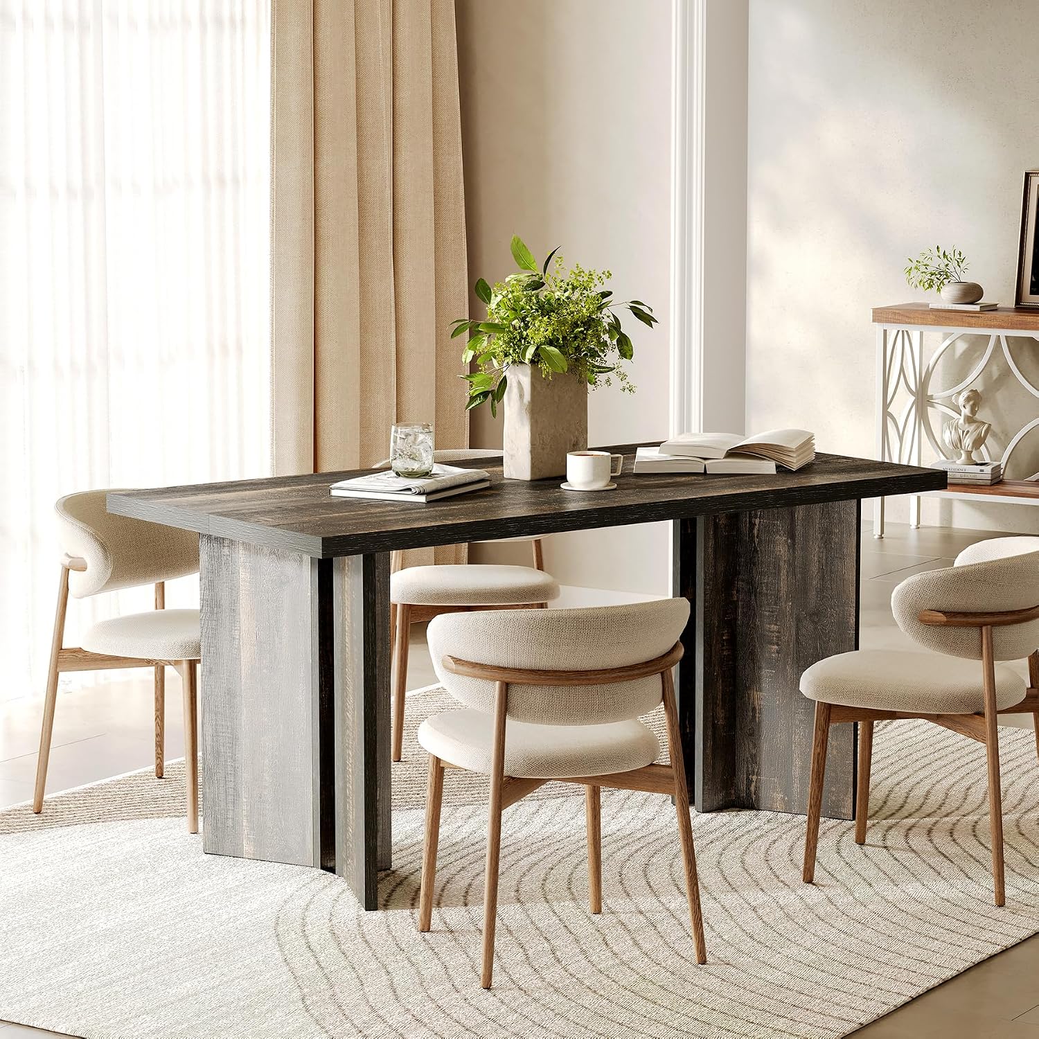 LITTLE TREE Wooden Dining Table Set for 6, 63-Inch Rectangle Kitchen Table, Modern Dinner Table for Home Dining Room, Kitchen Room,Dark Grey