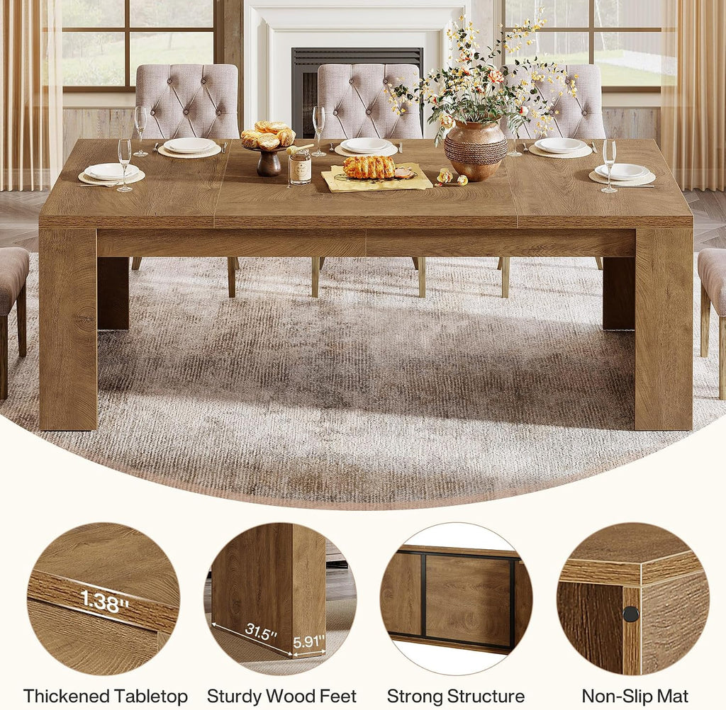 Tribesigns Large Dining Table for 6-8 People, 70.9' Rustic Wooden Kitchen Dinner Table, Rectangle Dining Table with Sturdy Frame for Kitchen, Dining Room, Brown