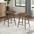 Lexicon Counter Height Stools Set of 2, Sturdy Acacia Wood Frame Saddle Seat Bar Chairs, Rustic Backless Kitchen Island Seating for Dining Room, Home Bar, Breakfast Nook, Brown