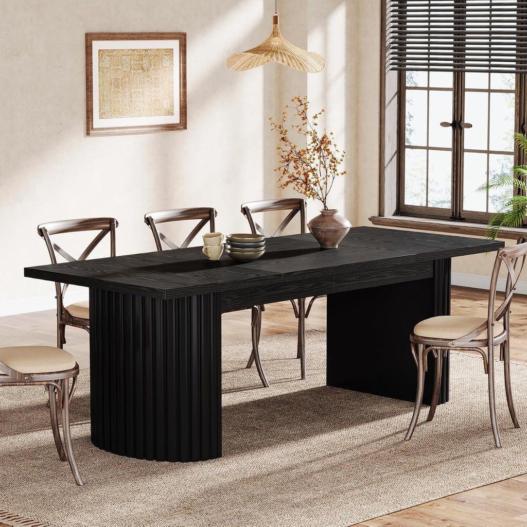 Tribesigns 78.7' Extra Long Dining Table for 6-8 People, Large Farmhouse Kitchen Table with Wooden Tabletop, Rustic Style Rectangular Dinner Table for Dining Room, Kitchen, Living Room, Black