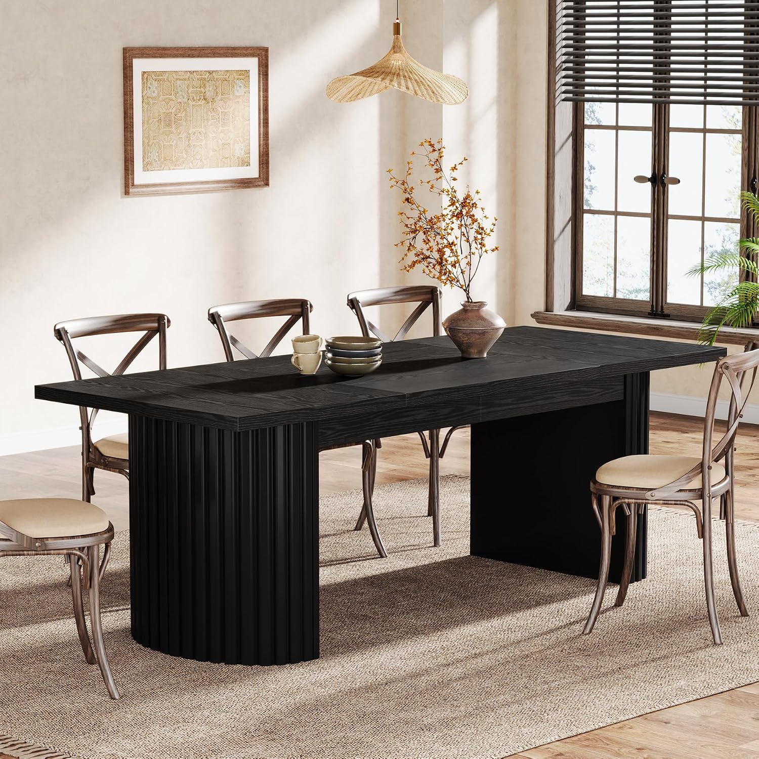 Tribesigns 78.7' Extra Long Dining Table for 6-8 People, Large Farmhouse Kitchen Table with Wooden Tabletop, Rustic Style Rectangular Dinner Table for Dining Room, Kitchen, Living Room, Black