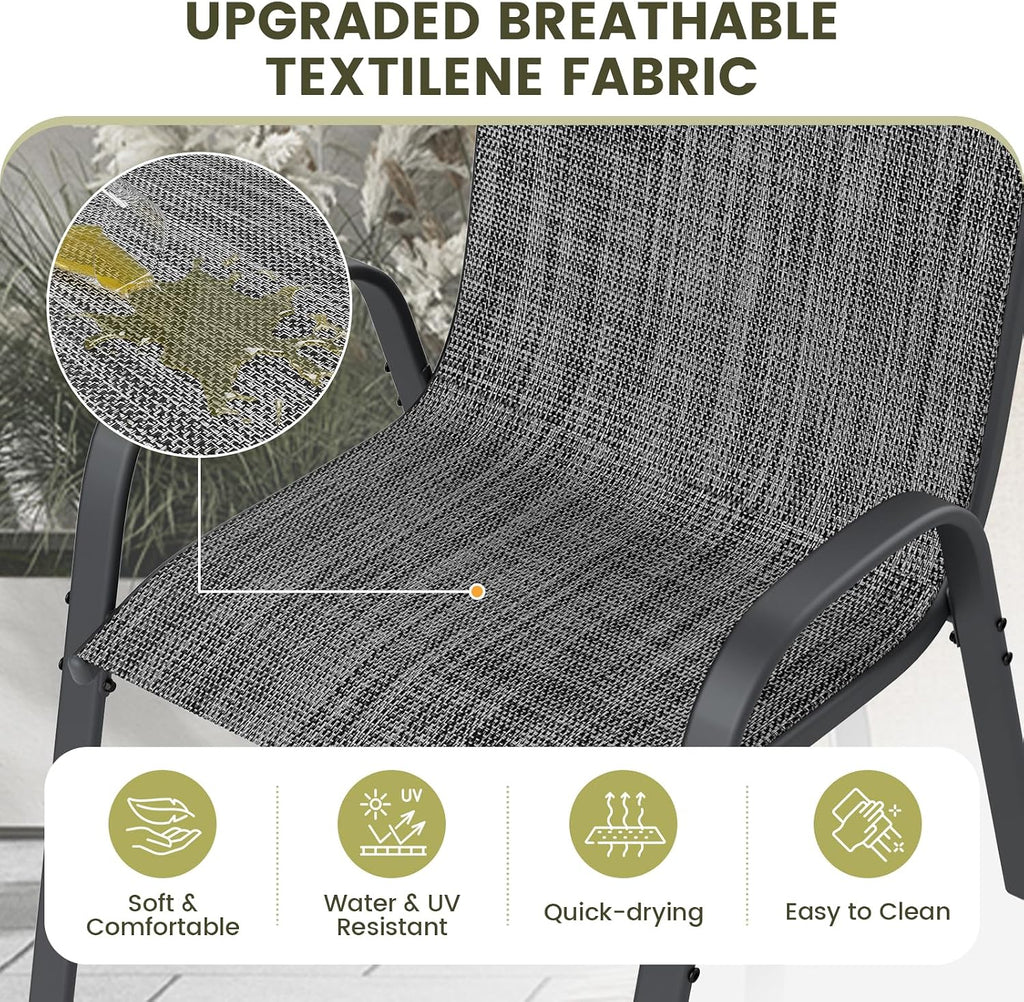 UDPATIO Patio Chairs Set of 6, Stackable Outdoor Dining Chairs with High Back, Breathable Textilene Fabric Outdoor Chair All Weather, 350LBS Capacity for Garden/Backyard (Dark Grey)