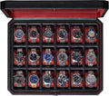 ROTHWELL 18-Slot Watch Case – Luxury Watch Box for Men, Real Glass Top, Lockable, Elegant Display for Collections (Black/Red)