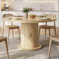 Round Dining Table for 4-6, 43.3' Modern Farmhouse Kitchen Table with Hidden Storage & Tambour Door, Japandi Style Wood Pedestal Circle Table for Small Spaces, Apartment, Dining Room, Classic Oak