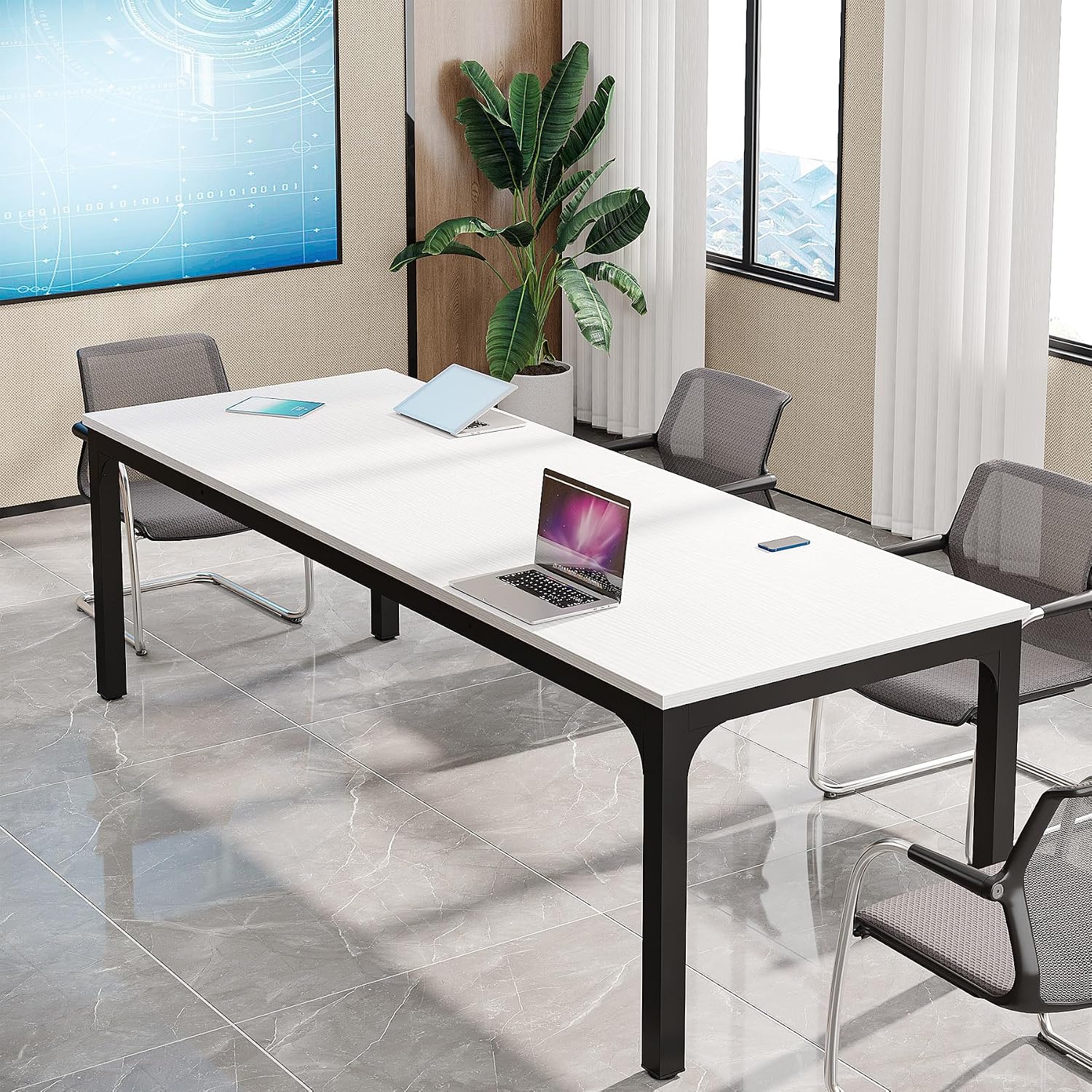 Tribesigns 6.5FT Conference Table, 78.7-Inch Rectangle Meeting Seminar Table, Large Business Tables for 6-8 People (Only Table) (White+Black)