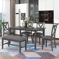 Harper & Bright Designs 6-Piece Dining Table Set, Dining Room Table Set with Wooden Rectangular Dining Table, 4 Dining Chair and Bench, Kitchen Dinette Set for 6 People (Grey)