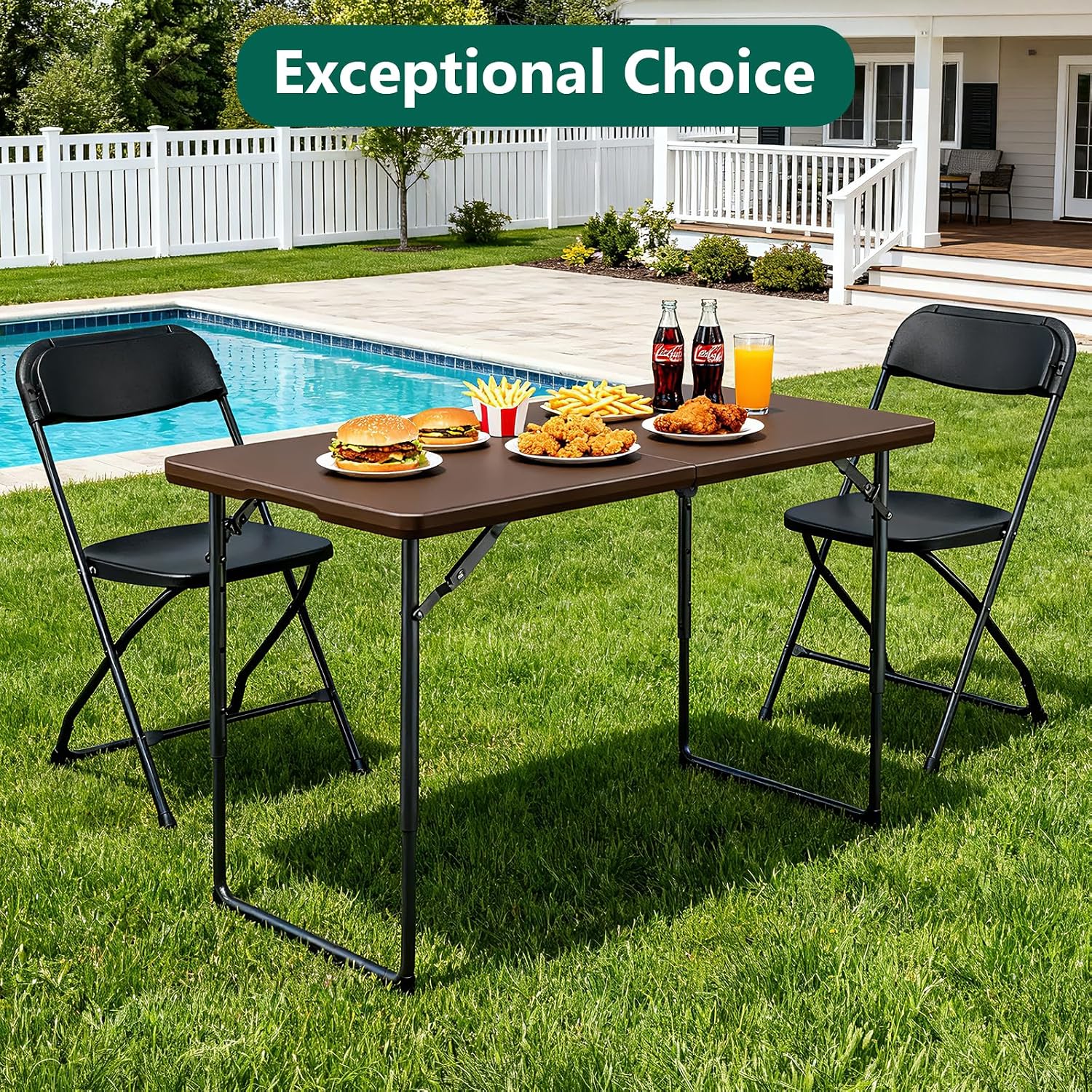 2 Pack Folding Table, 4FT Foldable Picnic Table with Adjustable Height, Heavy Duty Fold-in-Half Portable Table for Weddings, Camping, RV Travel, Parties, BBQs, Easy to Fold and Store, Brown