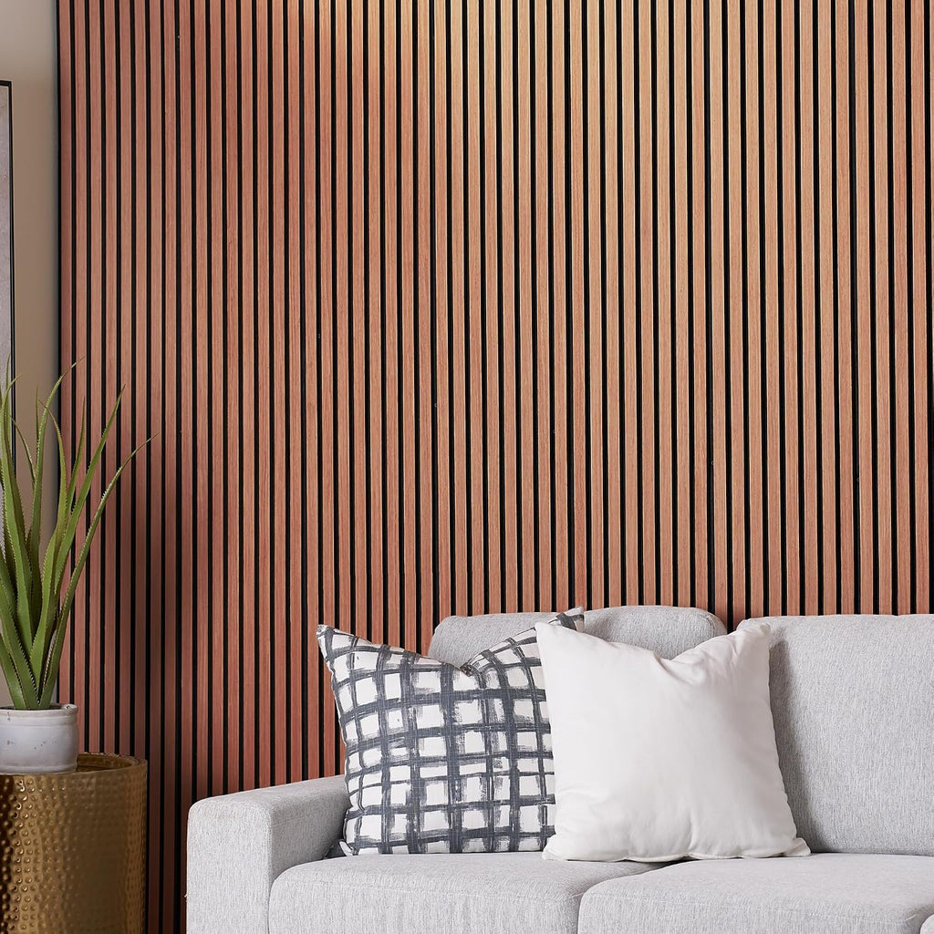 Wood Panels for Wall - Oak Acoustic Wall Panels - 4PK Wall Wood Panels - 94.49' x 12 - Soundproof Wall Panels for Decor - Acoustic Slat Wood Wall Panels for Interior Decoration of Walls (Oak Cherry)