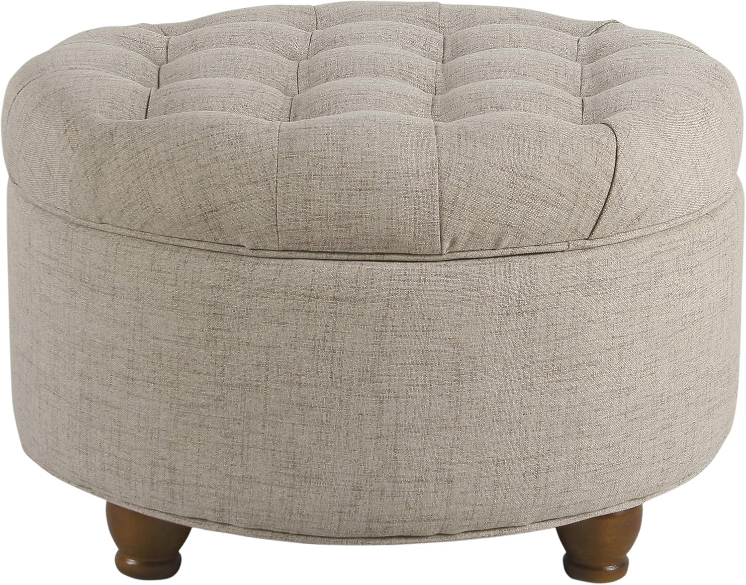 Homepop Home Decor Button Tufted Woven Round Storage Ottoman Large