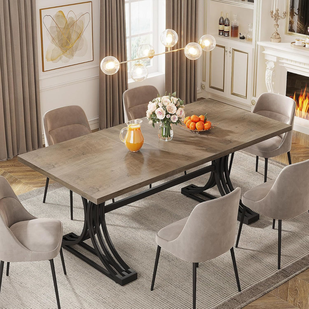 Tribesigns 63-Inch Rectangular Dining Table for 4 to 6, Modern Kitchen Tables with Stylish Metal Trestle Legs, Large Dinner Table for Dining Room, Only Table (Grey+Black)