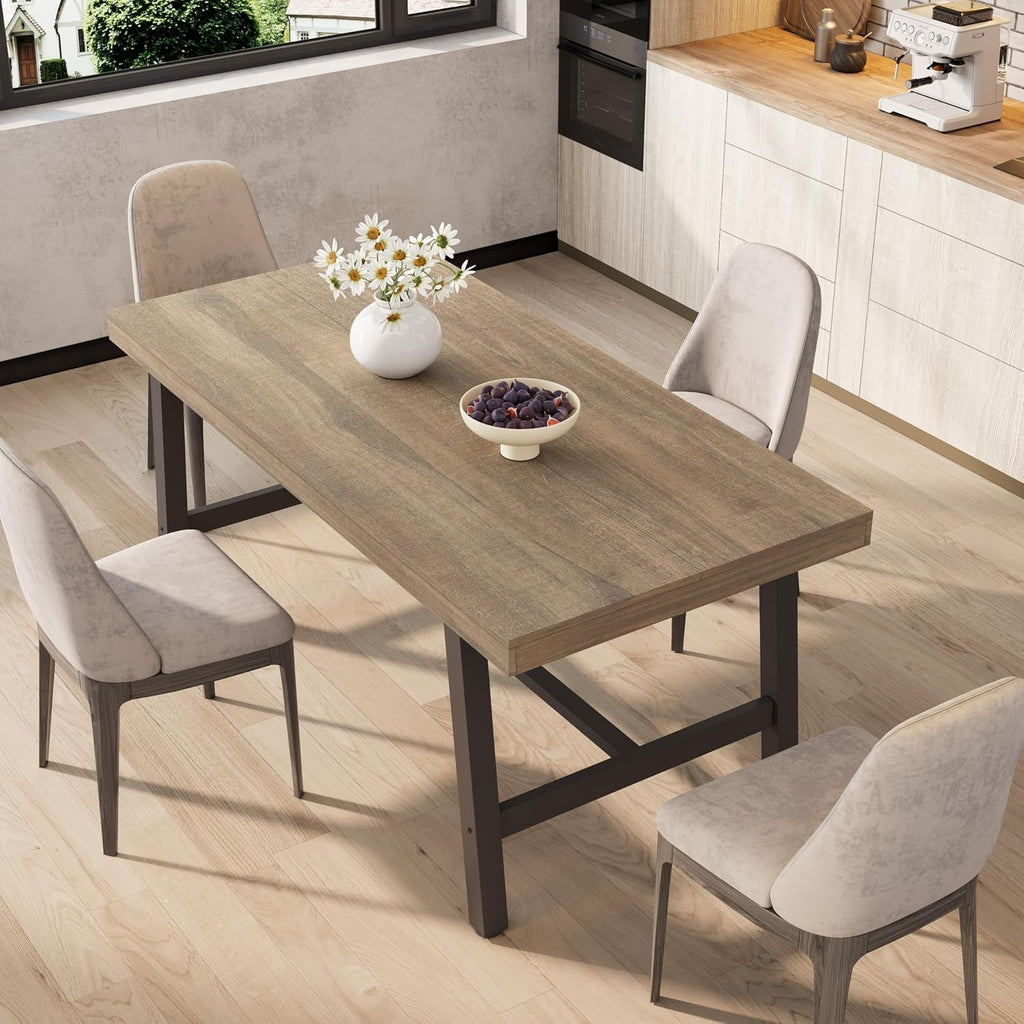 GarveeHome Industrial Dining Table for 4-6 People, 63' Long Kitchen Table with Sturdy Metal Frame, Rectangular Counter for Dinner, Kitchen, Dining Room (Rustic Pear, 63' Non-extendable)