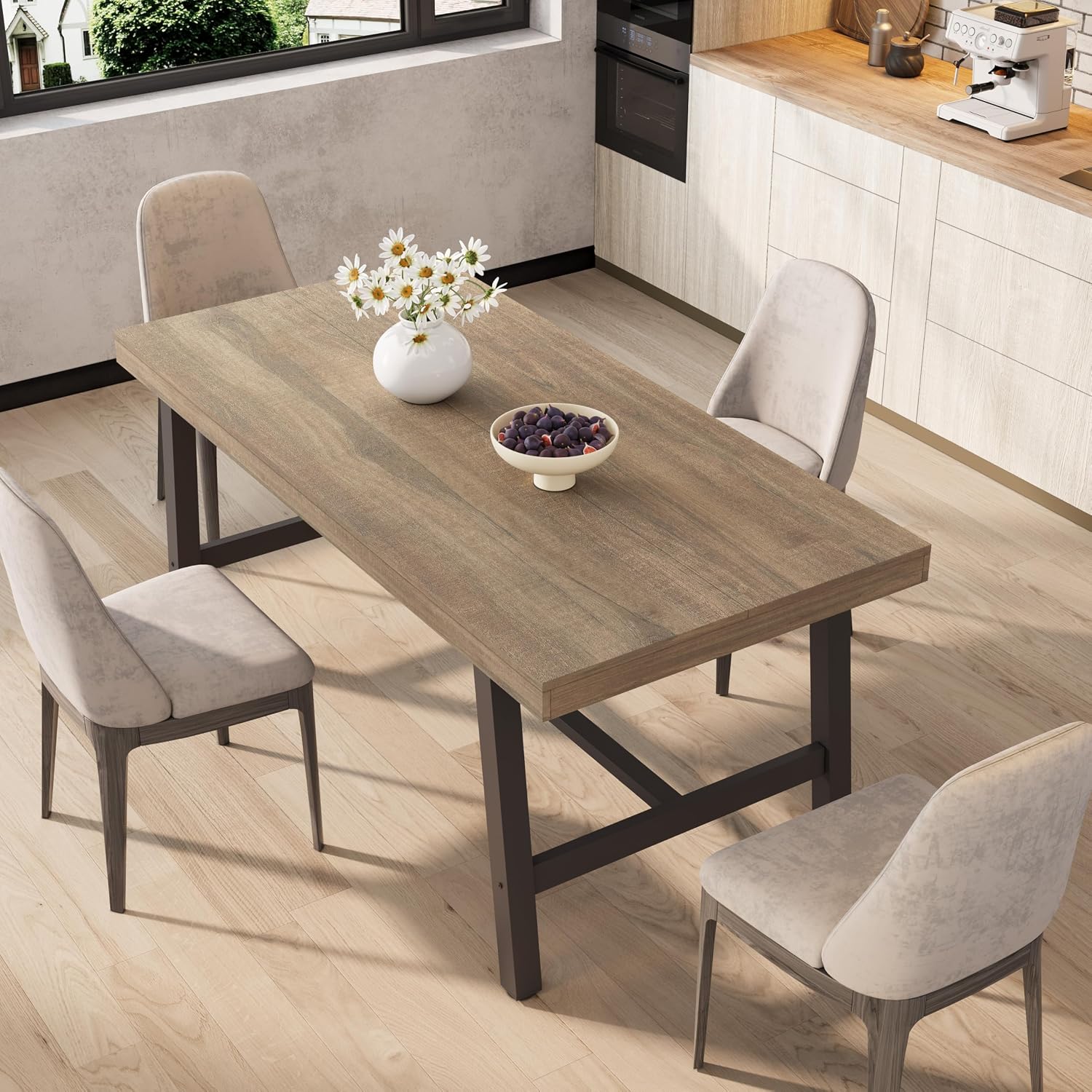 GarveeHome Industrial Dining Table for 4-6 People, 63' Long Kitchen Table with Sturdy Metal Frame, Rectangular Counter for Dinner, Kitchen, Dining Room (Rustic Pear, 63' Non-extendable)