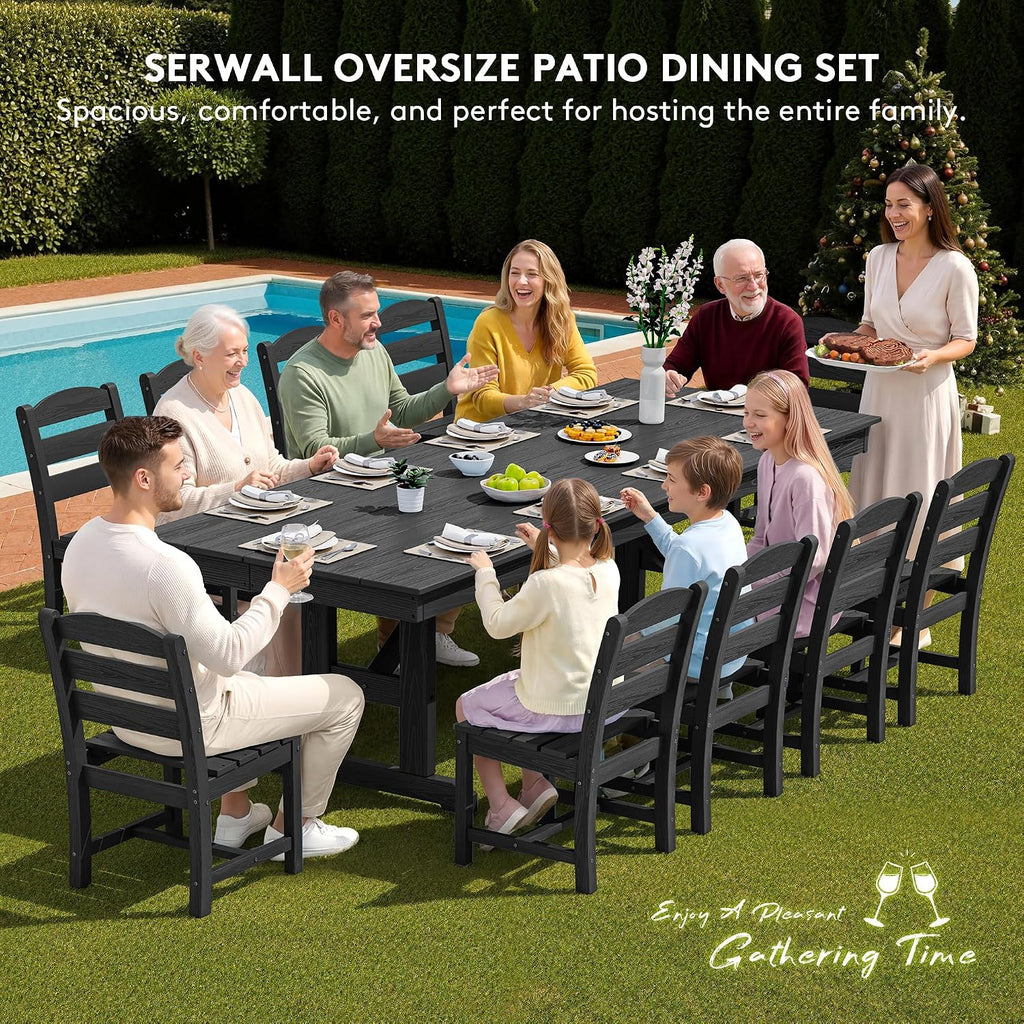 SERWALL Outdoor Armless Dining Chairs Set of 4, All-Weather HDPE Patio Chair with 19.7' Widened Seat, for Backyard, Garden, Black