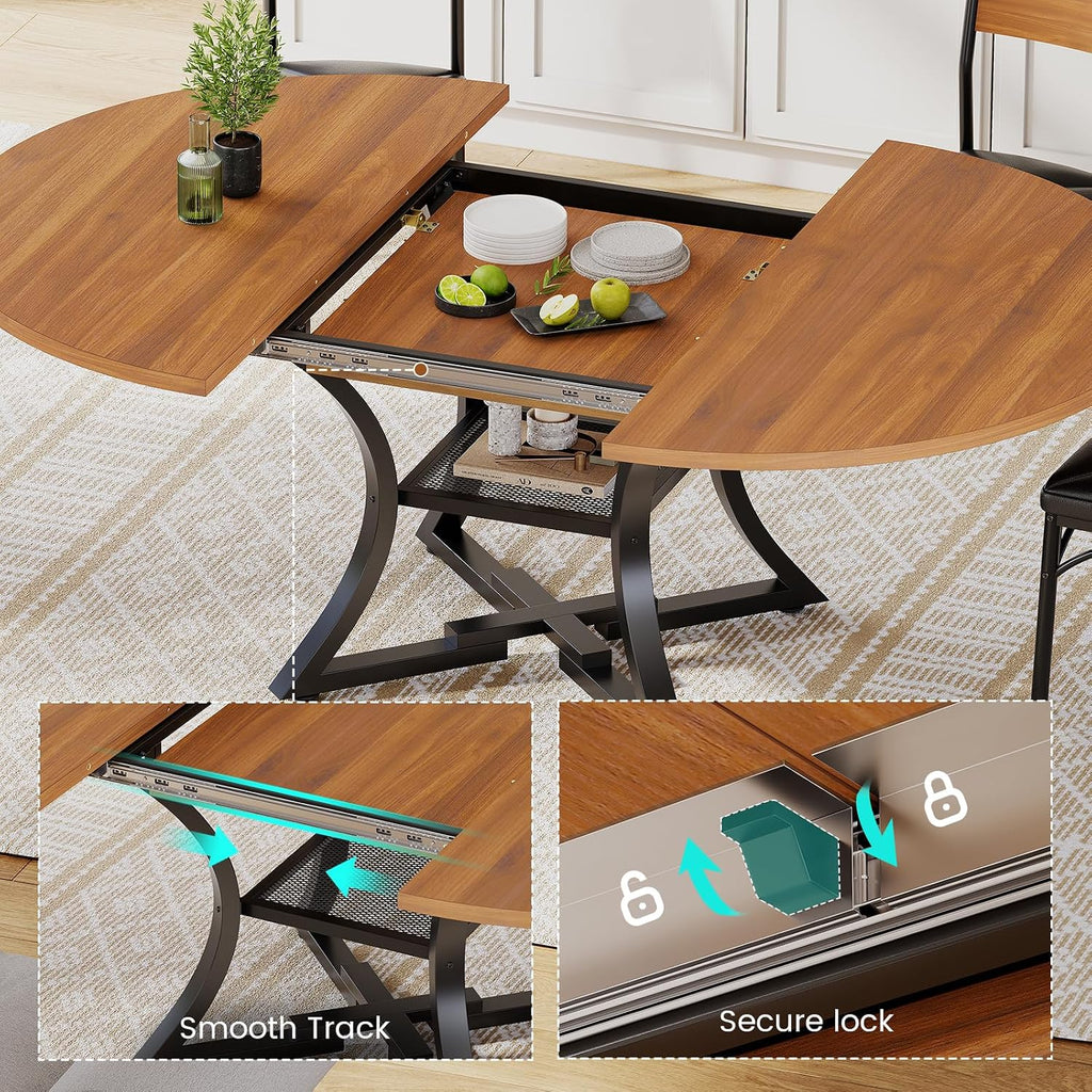 Itaar Round Extendable Dining Table Set for 4-6 People, 5-Piece Kitchen Table Set with 4 Cushion Chairs, Dining Room Table for 6 with MDF Board & Metal Frame for Small Space, Easy Clean, Brown