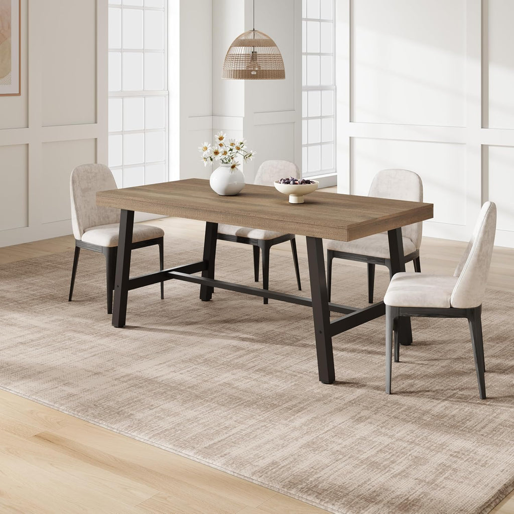 GarveeHome Industrial Dining Table for 4-6 People, 63' Long Kitchen Table with Sturdy Metal Frame, Rectangular Counter for Dinner, Kitchen, Dining Room (Rustic Pear, 63' Non-extendable)