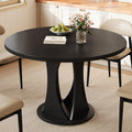 Einhomn Round Dining Table for 4-6, Kitchen Table with Sturdy Double Arc & Rounded Base & Backboard Clasp Desktop, Mid-Century Modern Circle Dinner Table for Dining Living Room, Space Saving, Black