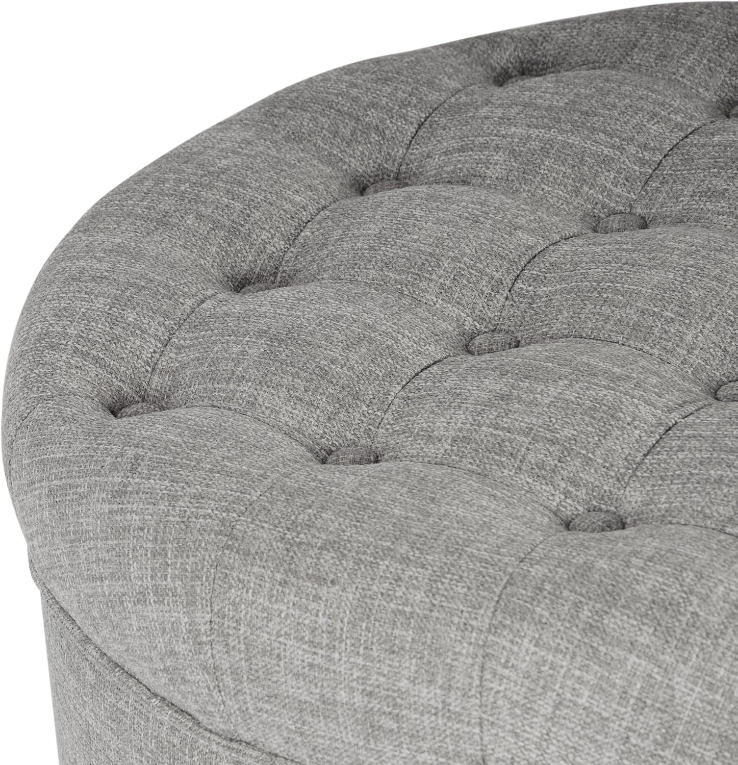 Homepop Home Decor |Button Tufted Woven Round Storage Ottoman | Ottoman with Storage for Living Room & Bedroom (Gray Woven)