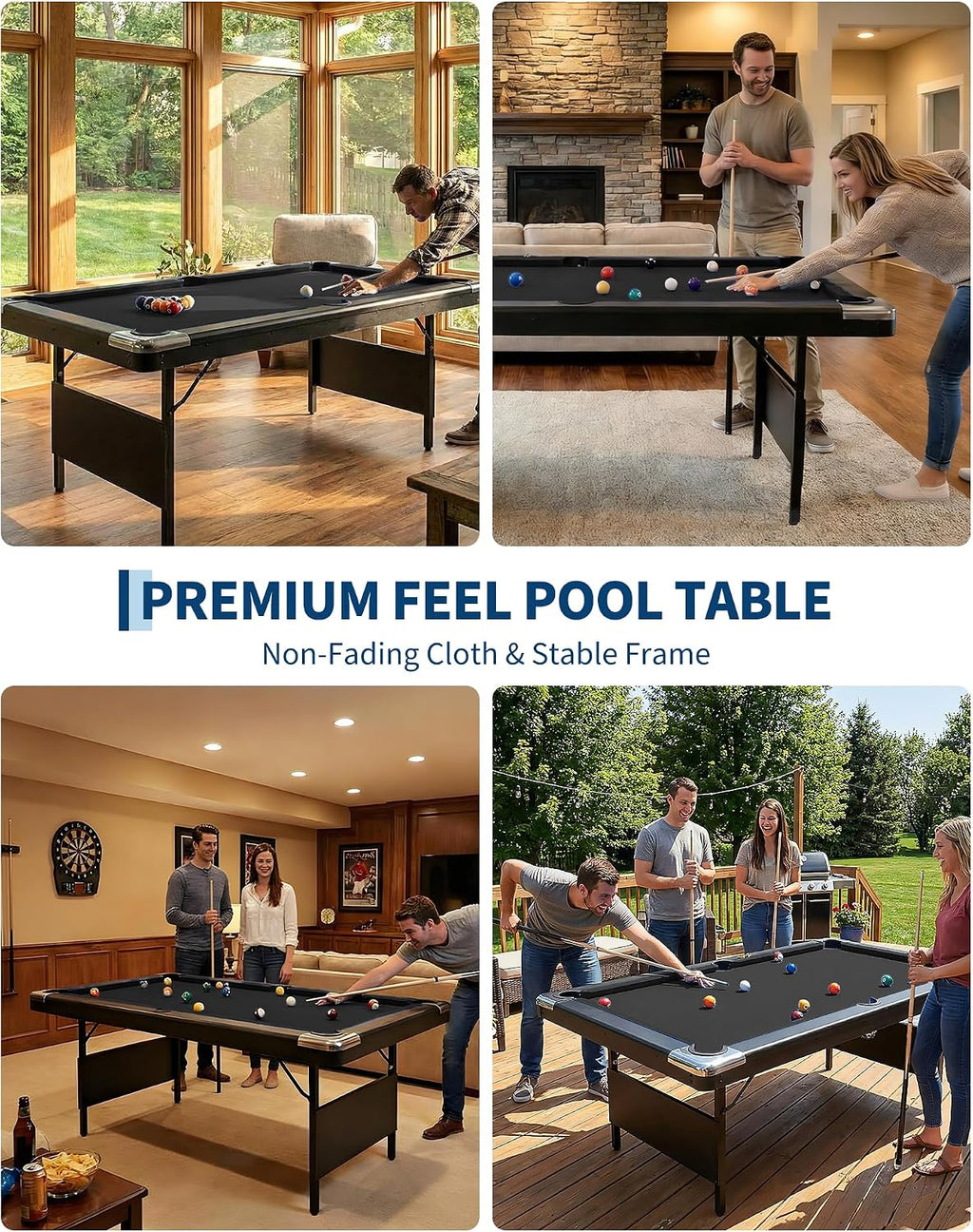 6,7 Foot Foldable Pool Table, Portable Billiards Table with Full Accessories Set, No Assembly, Metal k-Shaped Legs, Includes 16 Balls, 2 Cue Sticks, Chalk, Rack & Brush, Game Room Table for Home, Apar