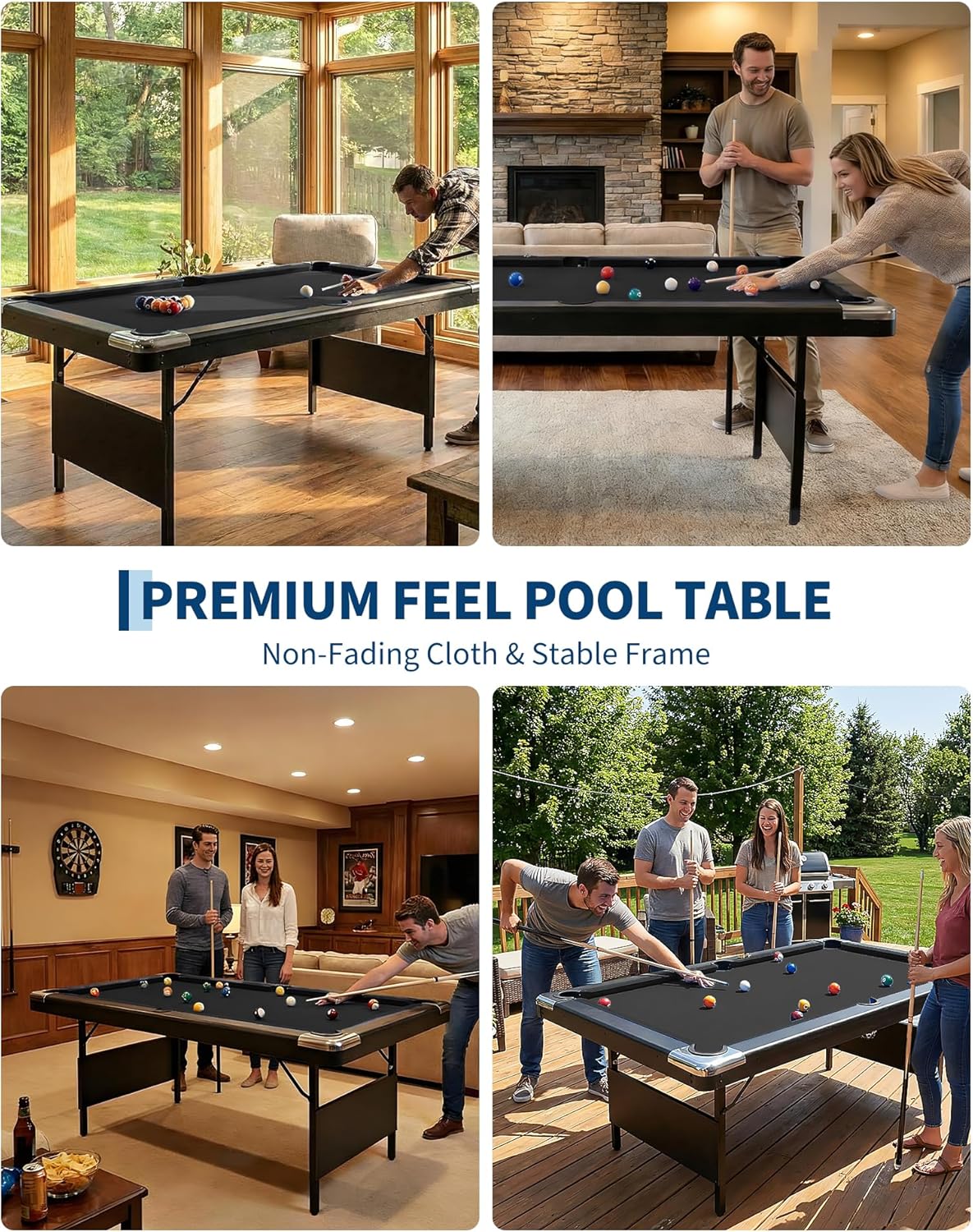 Garvee 6/7 Foot Pool Table, Folding Pool Table Includes Full Set of Billiard Balls, Portable Billiards Tables with 2 Cue Sticks, Chalk & Felt Brush for Family Game Room