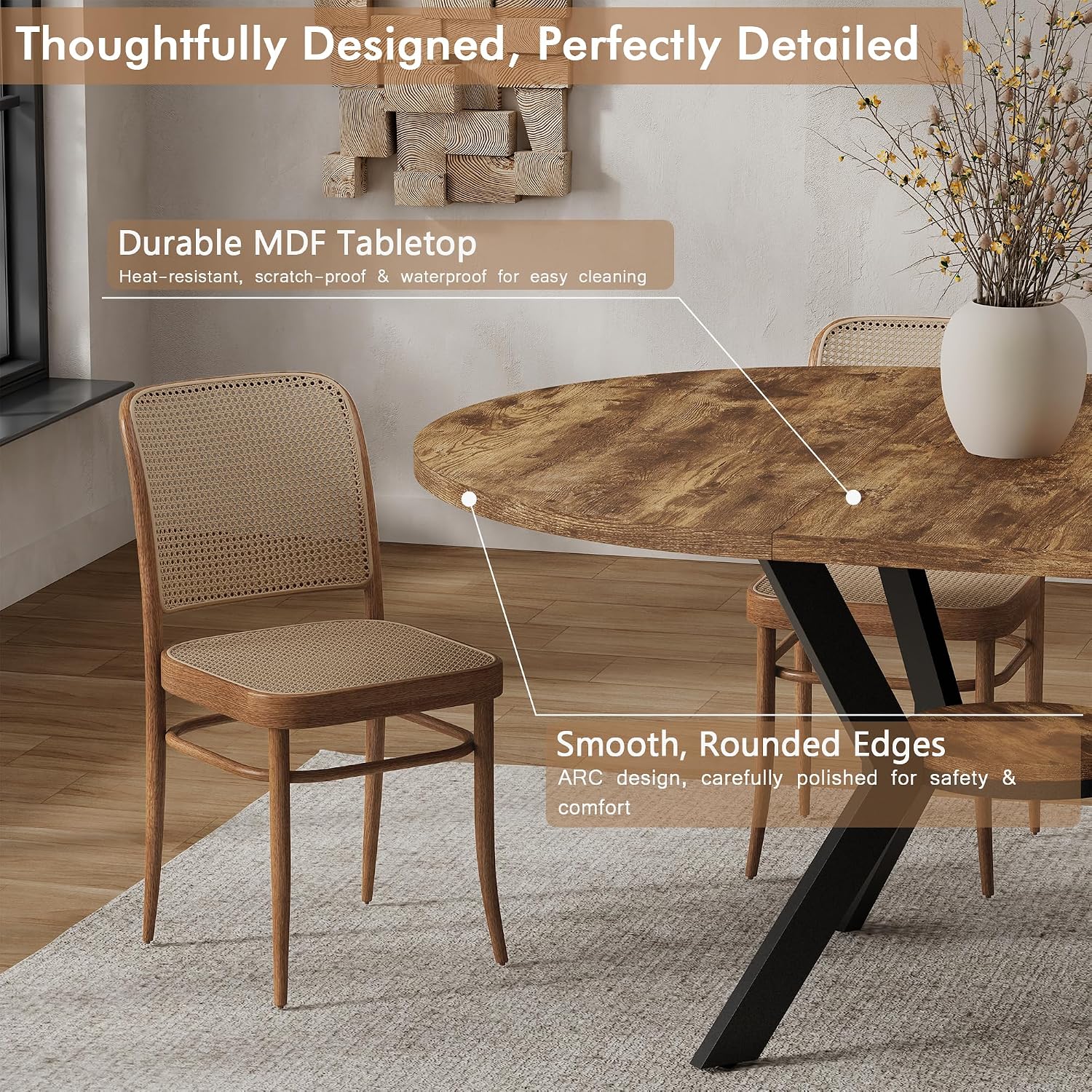 42'-58' Extendable Oval Dining Table for 4-6, Kitchen Round Table with Hidden Leaves & Storage Shelf, Space Saving Modern Design with Sturdy Metal Legs for Kitchen, Dining Room & Small Apartments