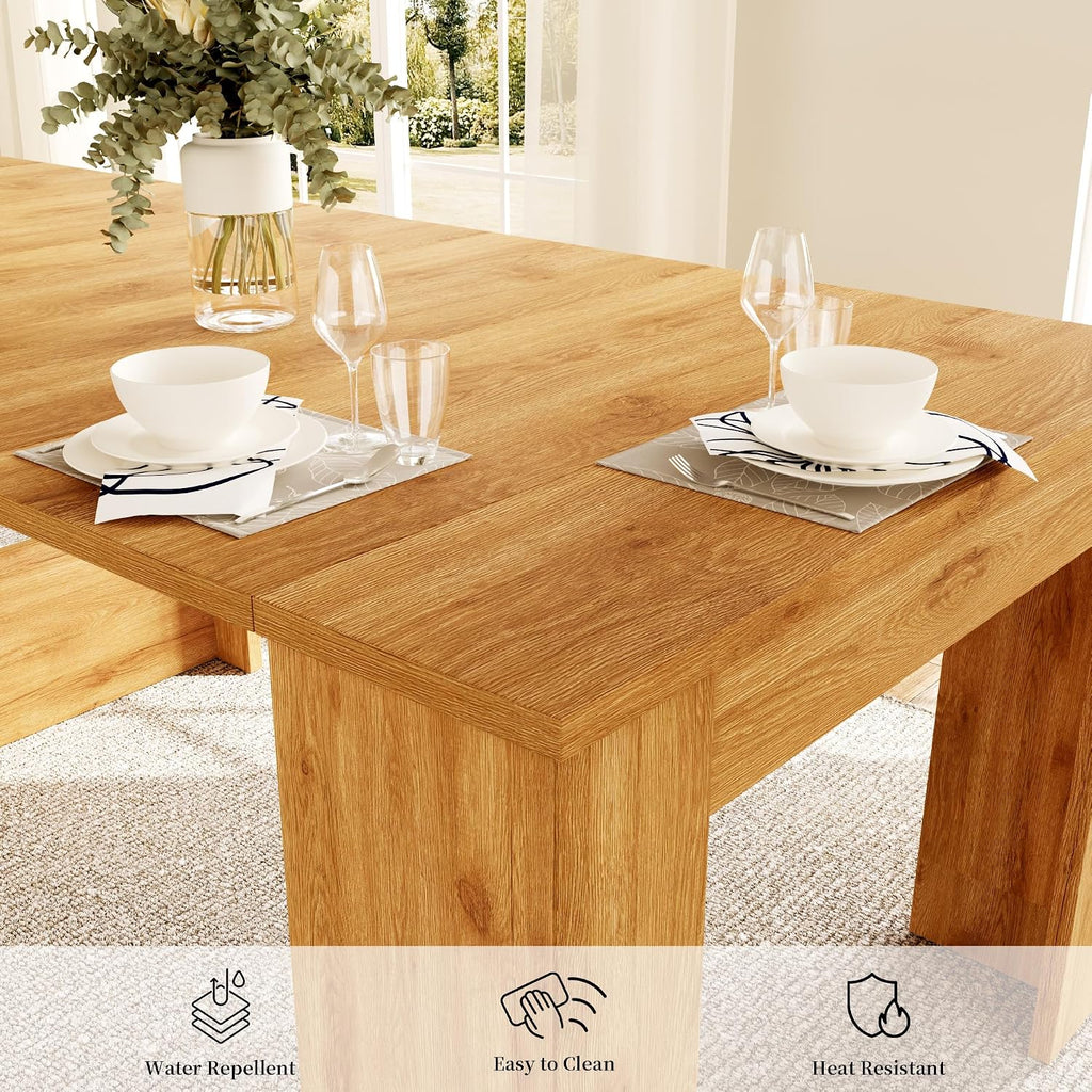 HIPIHOM 17.7'-118' Extendable Dining Table for 2-12 People, Extension Table with Extension Leaves Holder, Space-Saving Extra Long Folding Dining Table for Meeting, Dining Room(Oak Table Only)